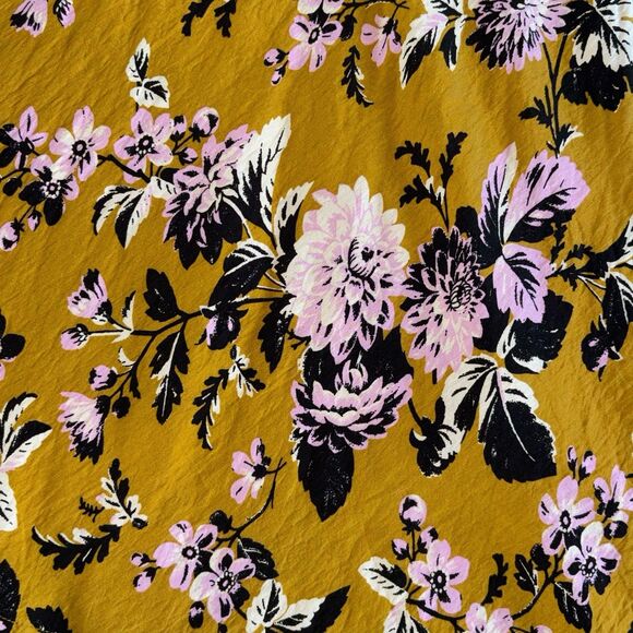 Anthropologie Maeve Midi Dress Size 14 Hi-Low Puff Sleeve Mustard Gold Floral - Picture 4 of 13